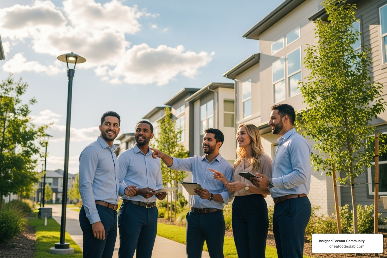 a real estate team in a lifestyle/action shot, perhaps touring a new development - real estate team photos