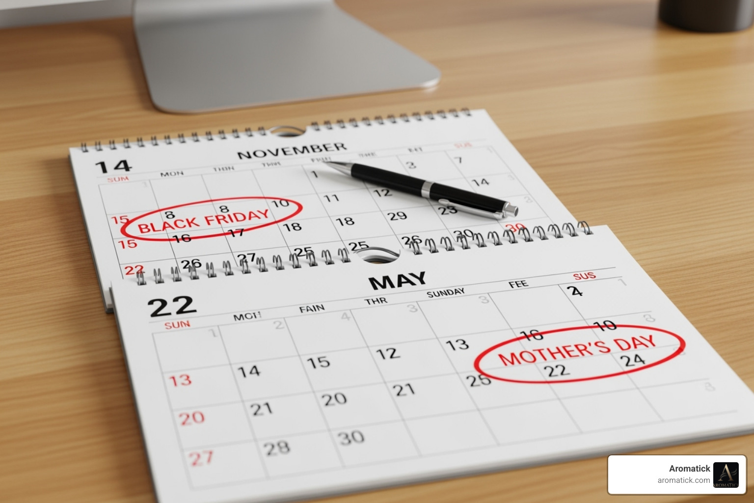 calendar with holidays like Black Friday and Mother's Day circled - perfume deals online calendar with holidays like Black Friday and Mother's Day circled - perfume deals online