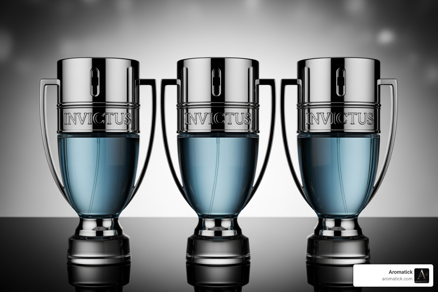 Three Invictus bottles side-by-side - invictus platinum cologne