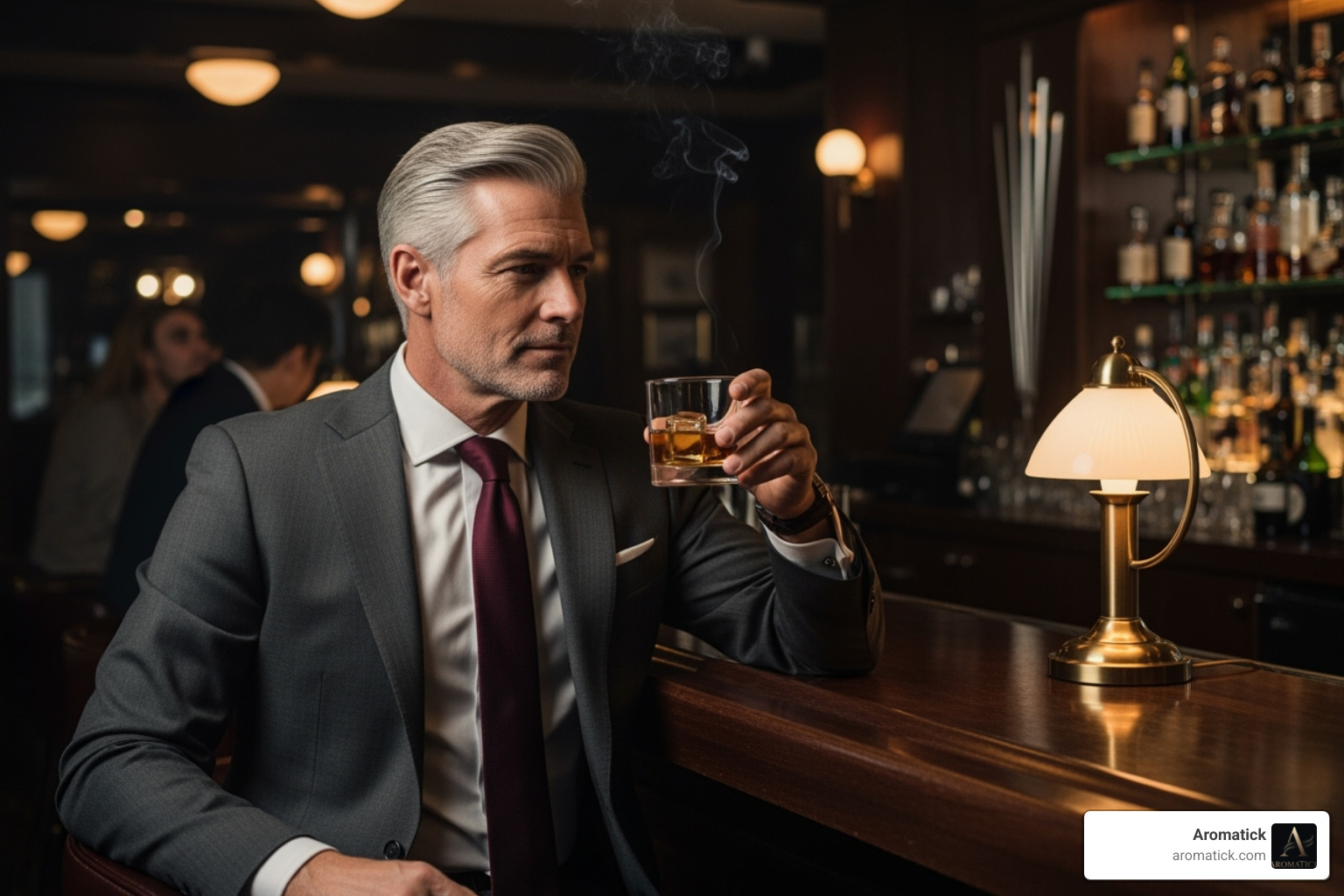 well-dressed man in a dimly lit, sophisticated bar setting - valentino man intense eau de parfum well-dressed man in a dimly lit, sophisticated bar setting - valentino man intense eau de parfum