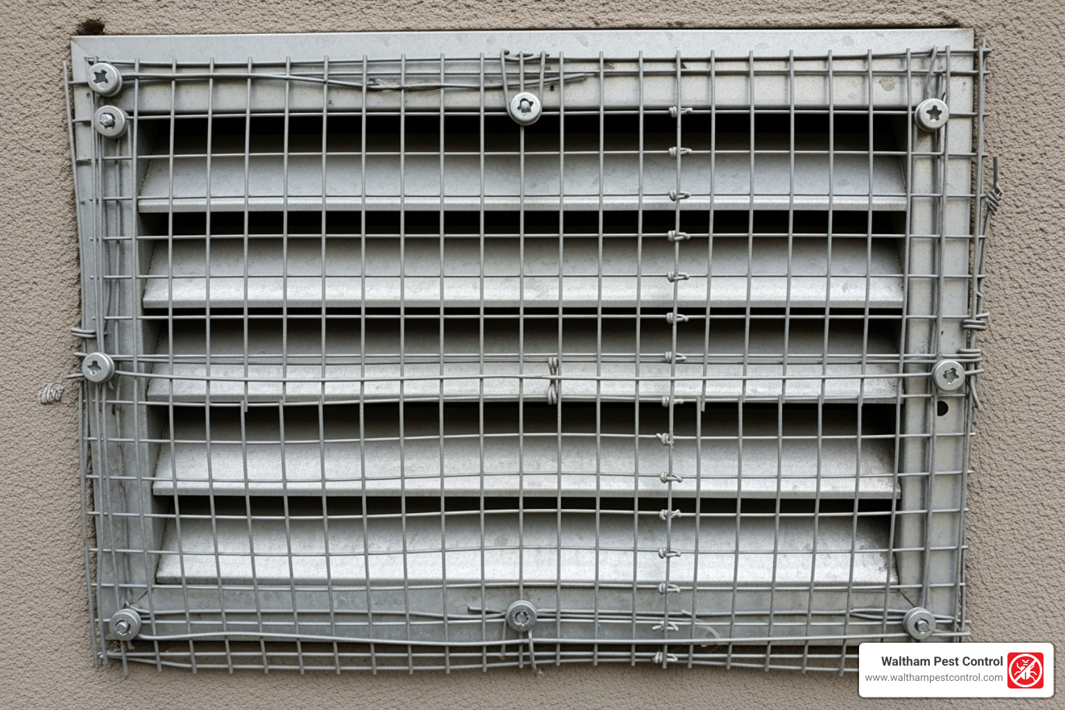of a vent being sealed with heavy-gauge wire mesh - get rid of roof rats