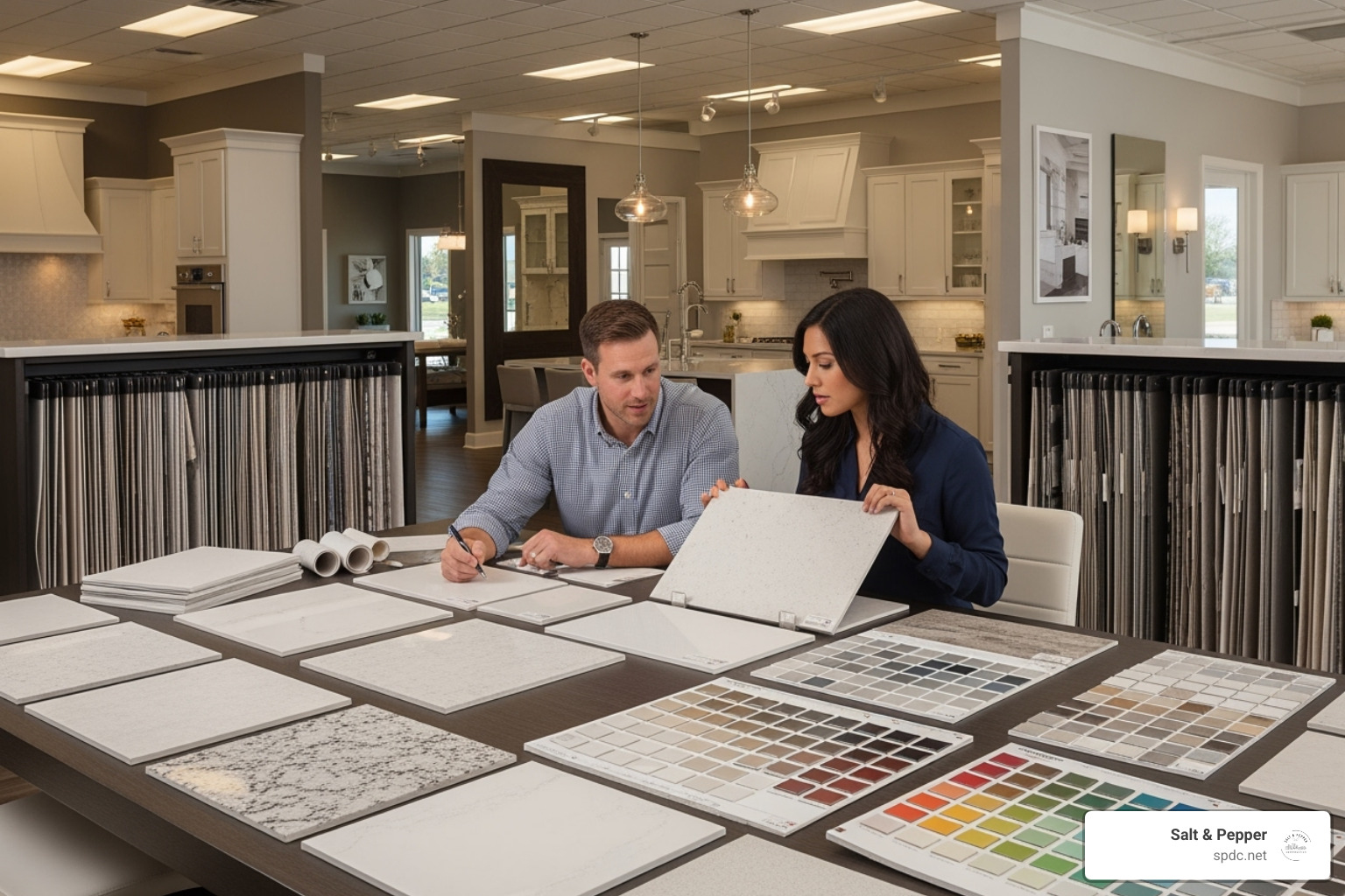 couple at a design center choosing finishes - new construction tampa