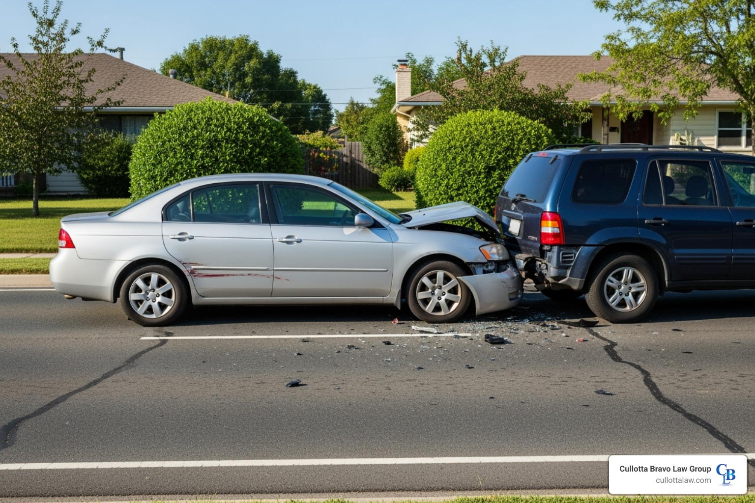 car accident scene on a suburban road - naperville brain injury lawyer