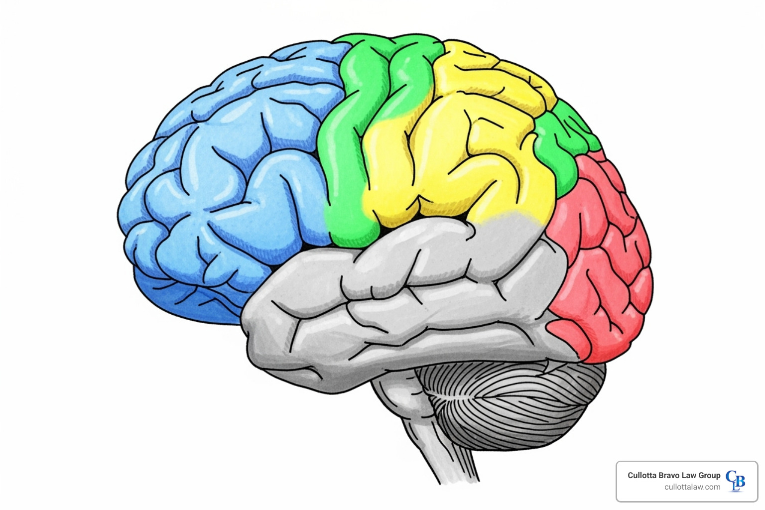 illustrating the different lobes of the brain and their primary functions - severe brain injury lawyer