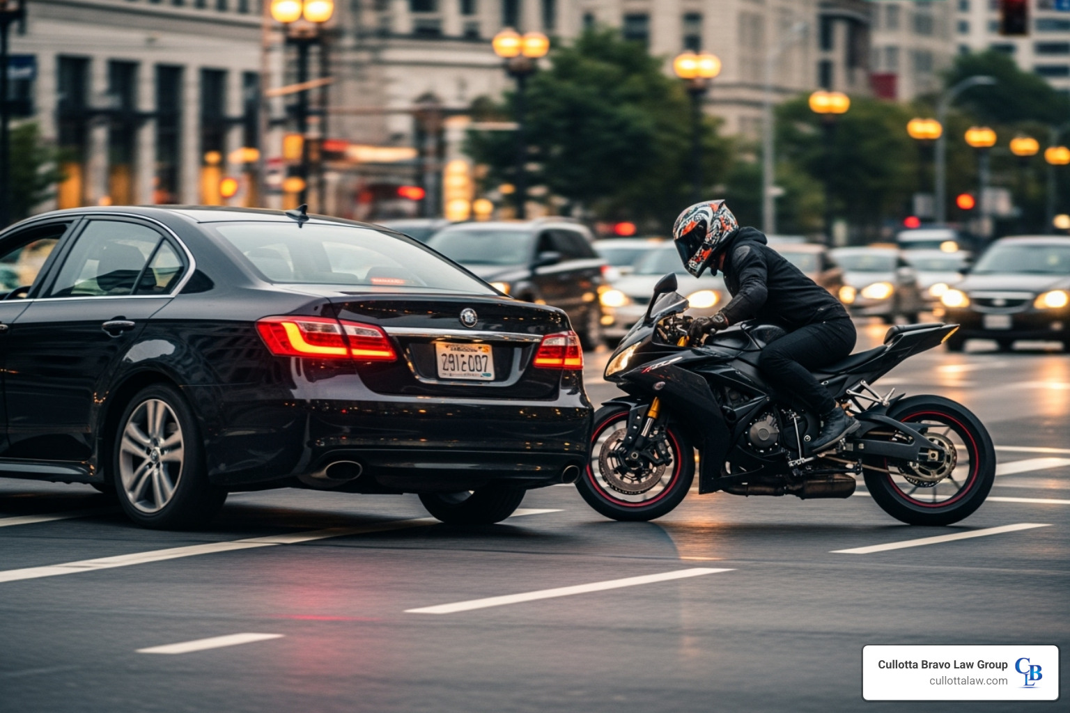 car turning left in front of motorcycle - Joliet motorcycle accident