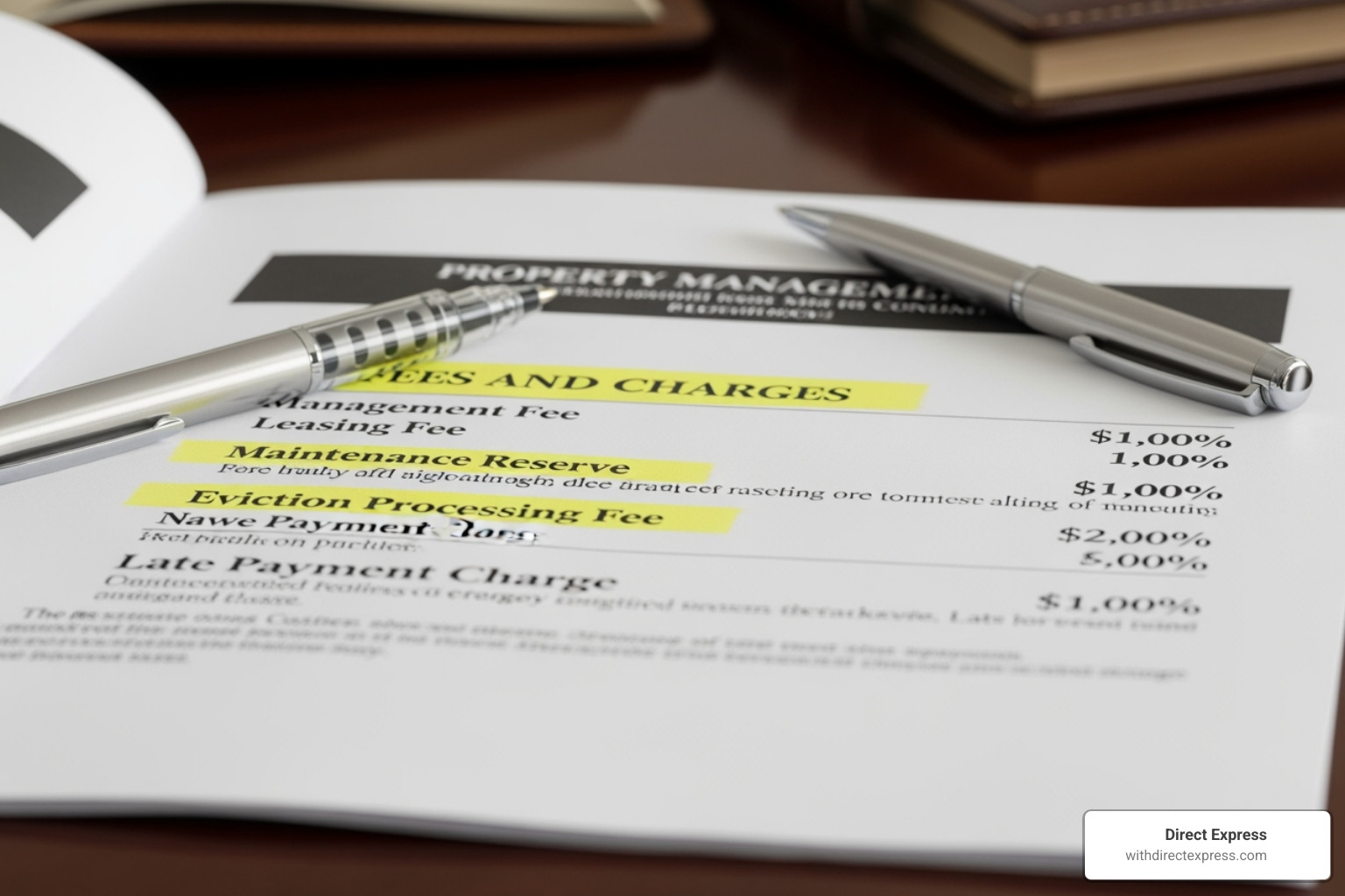 a detailed property management contract highlighting the fee section with various charges clearly listed - fee based property management a detailed property management contract highlighting the fee section with various charges clearly listed - fee based property management