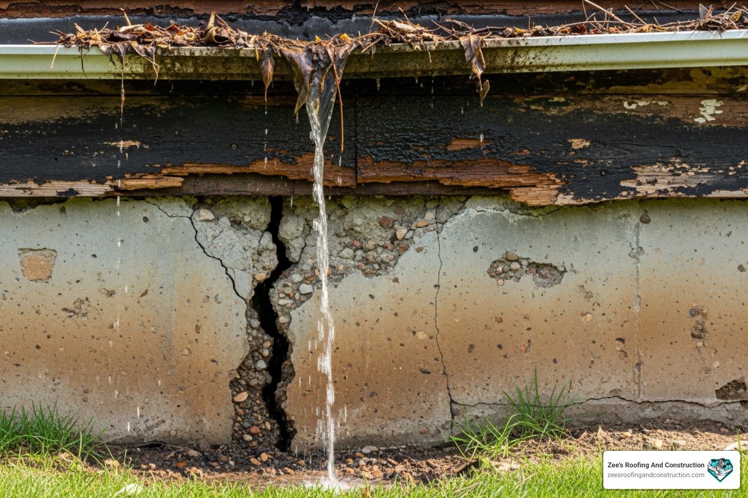 water damage from a clogged gutter, like a cracked foundation or rotted fascia - gutter guard cost