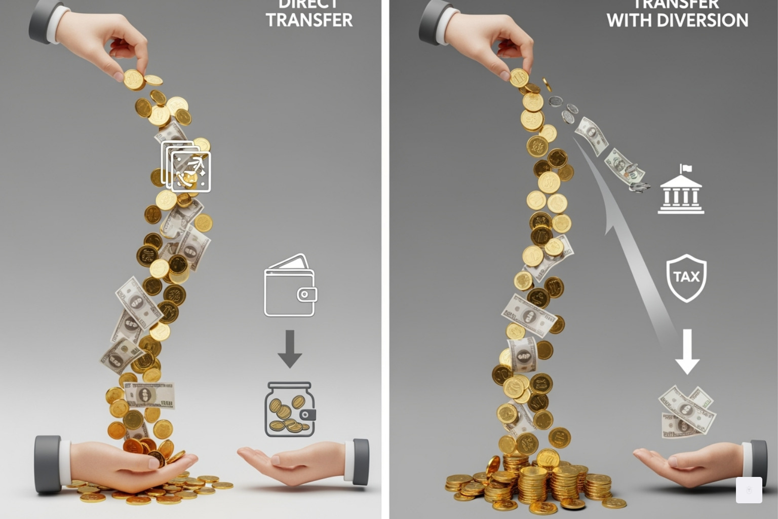 Flujo de dinero con y sin retención de respaldo, que muestra un pago que va directamente al beneficiario con un W-9 y un pago con un 24 % deducido y enviado al IRS sin un W-9: ¿qué es el W-9?