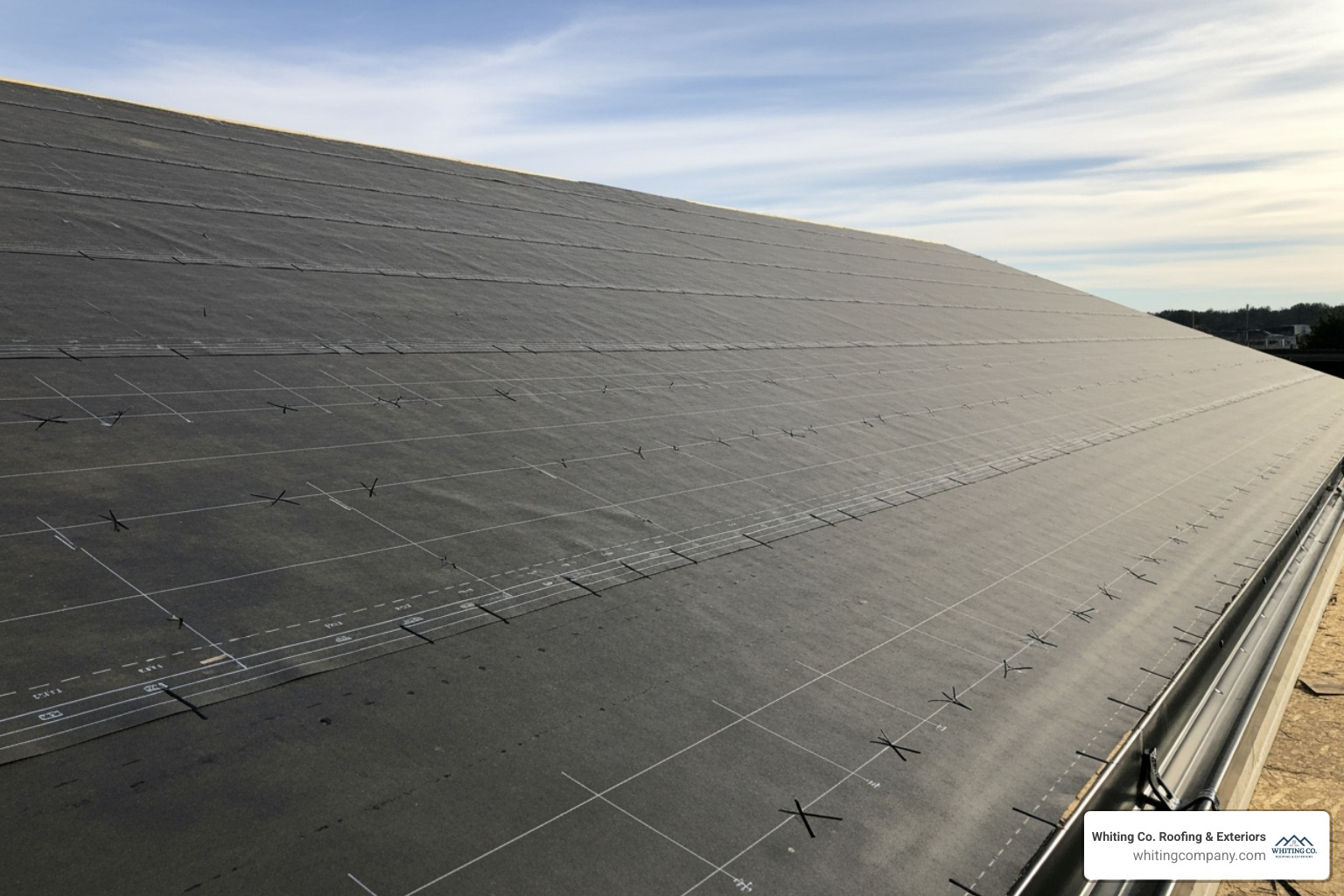 clean, repaired roof deck with freshly laid underlayment - roof sheet installation