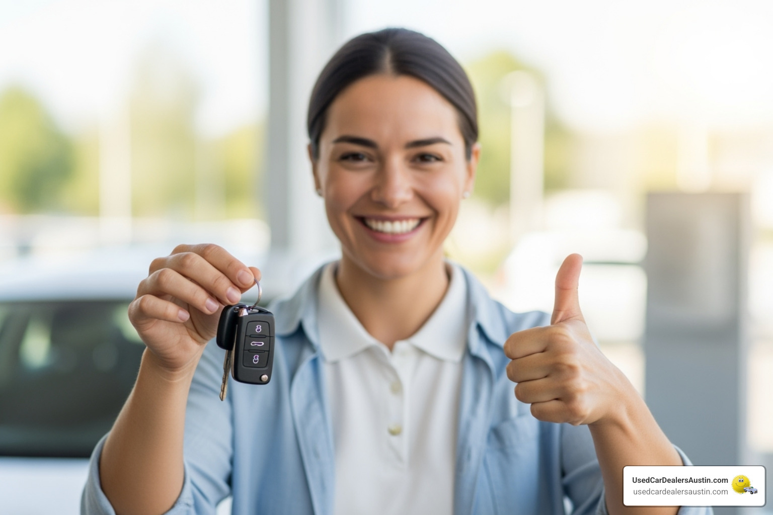 person holding car keys with a thumbs-up - austin car dealerships that do inhouse financing