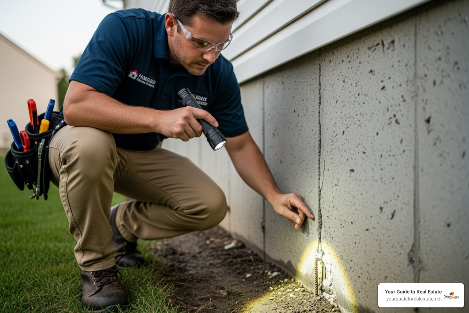 home inspector examining a property's foundation - how to find fsbos