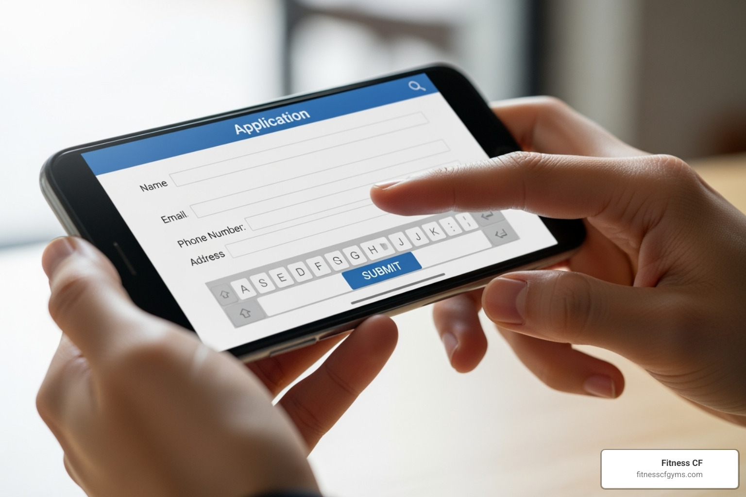 of a person on their smartphone filling out a simple online form for a gym pass - Free trial gym pass