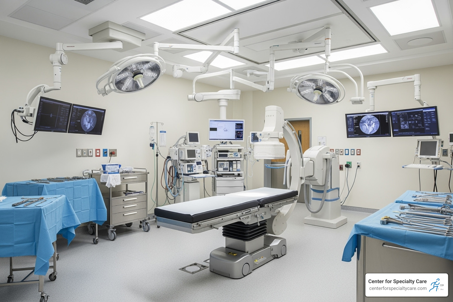 sterile procedure room with fluoroscopy equipment - interventional pain medicine