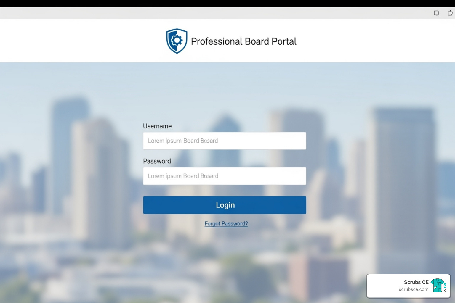 Screenshot of the Texas Medical Board online renewal login page - texas medical board radiology ce requirements