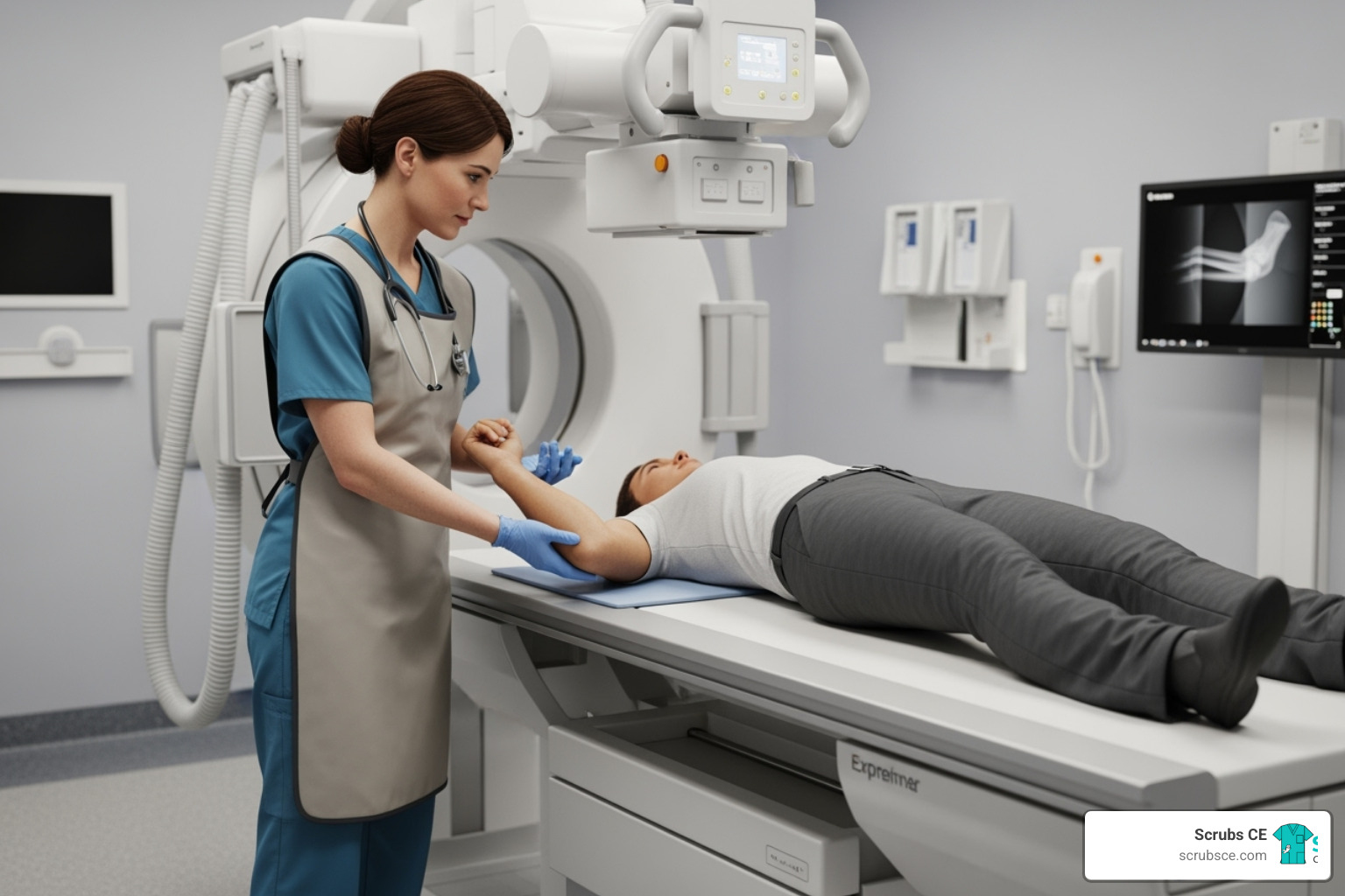 image of a limited scope x-ray technologist positioning a patient for an extremity x-ray. - limited license radiology ce image of a limited scope x-ray technologist positioning a patient for an extremity x-ray. - limited license radiology ce