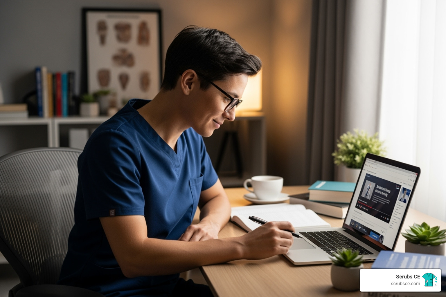 image of a technologist studying on a laptop, representing convenient online CE. - limited license radiology ce image of a technologist studying on a laptop, representing convenient online CE. - limited license radiology ce