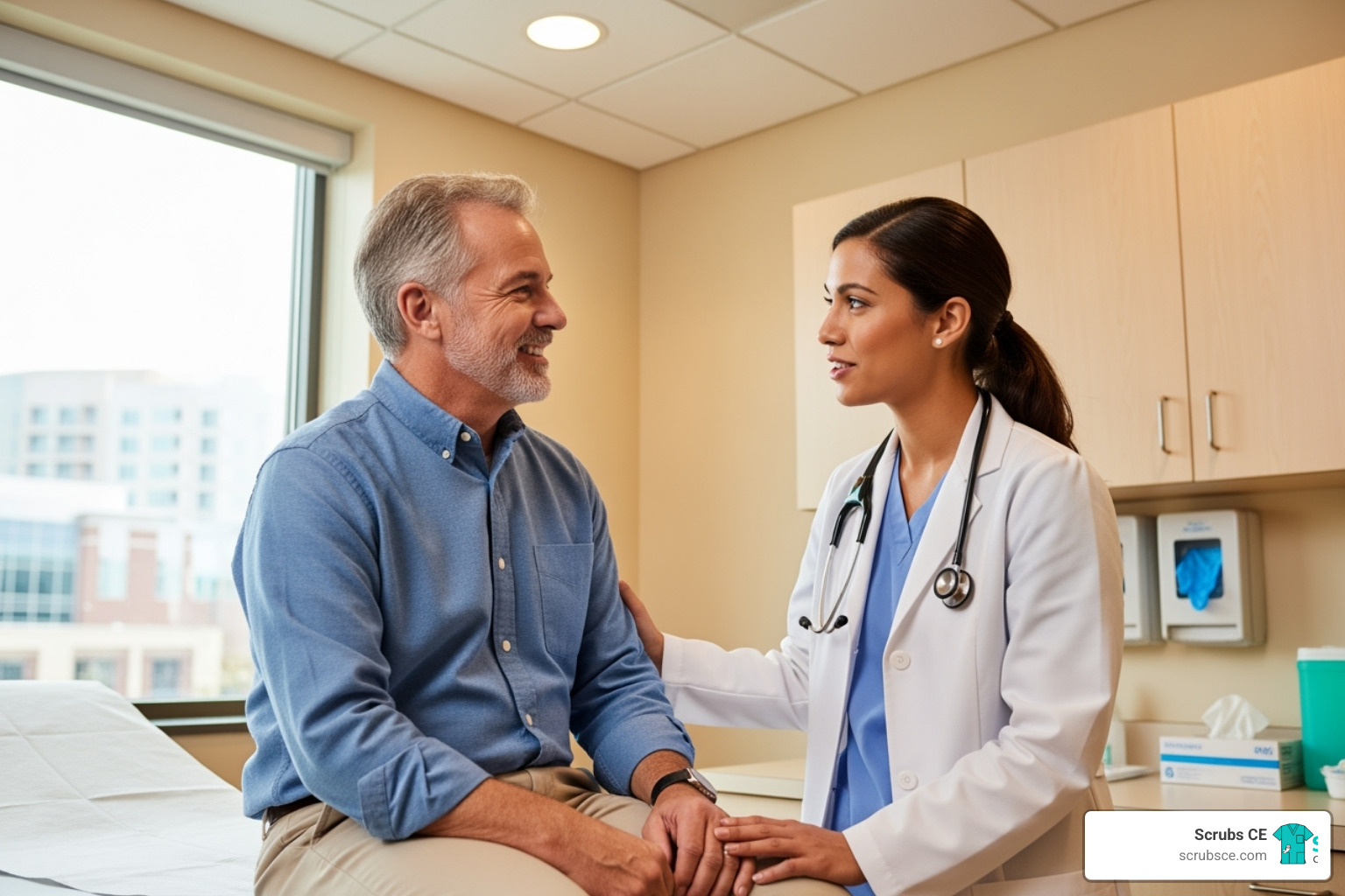 healthcare professional confidently interacting with a smiling patient - professional development healthcare