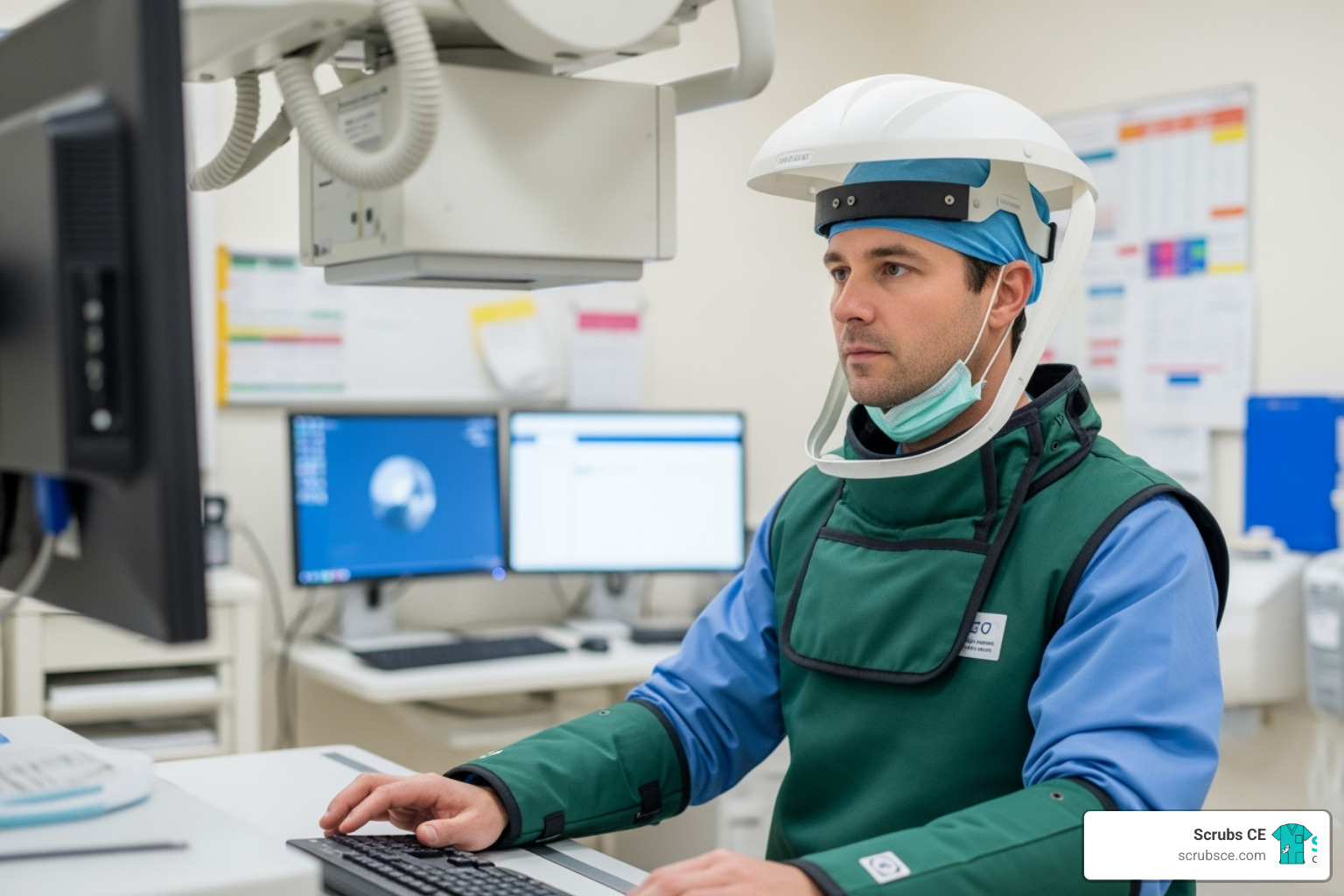 California healthcare worker wearing radiation safety equipment - California radiation safety