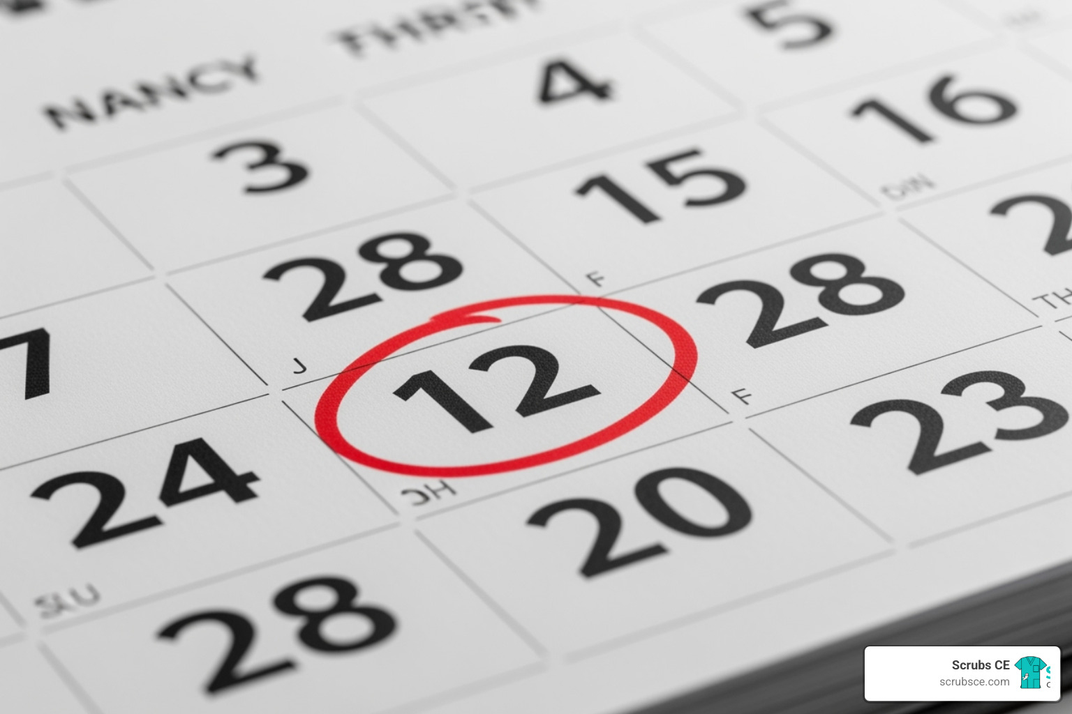 A calendar with a red circle around a date, symbolizing an important license renewal deadline - California CE requirements A calendar with a red circle around a date, symbolizing an important license renewal deadline - California CE requirements