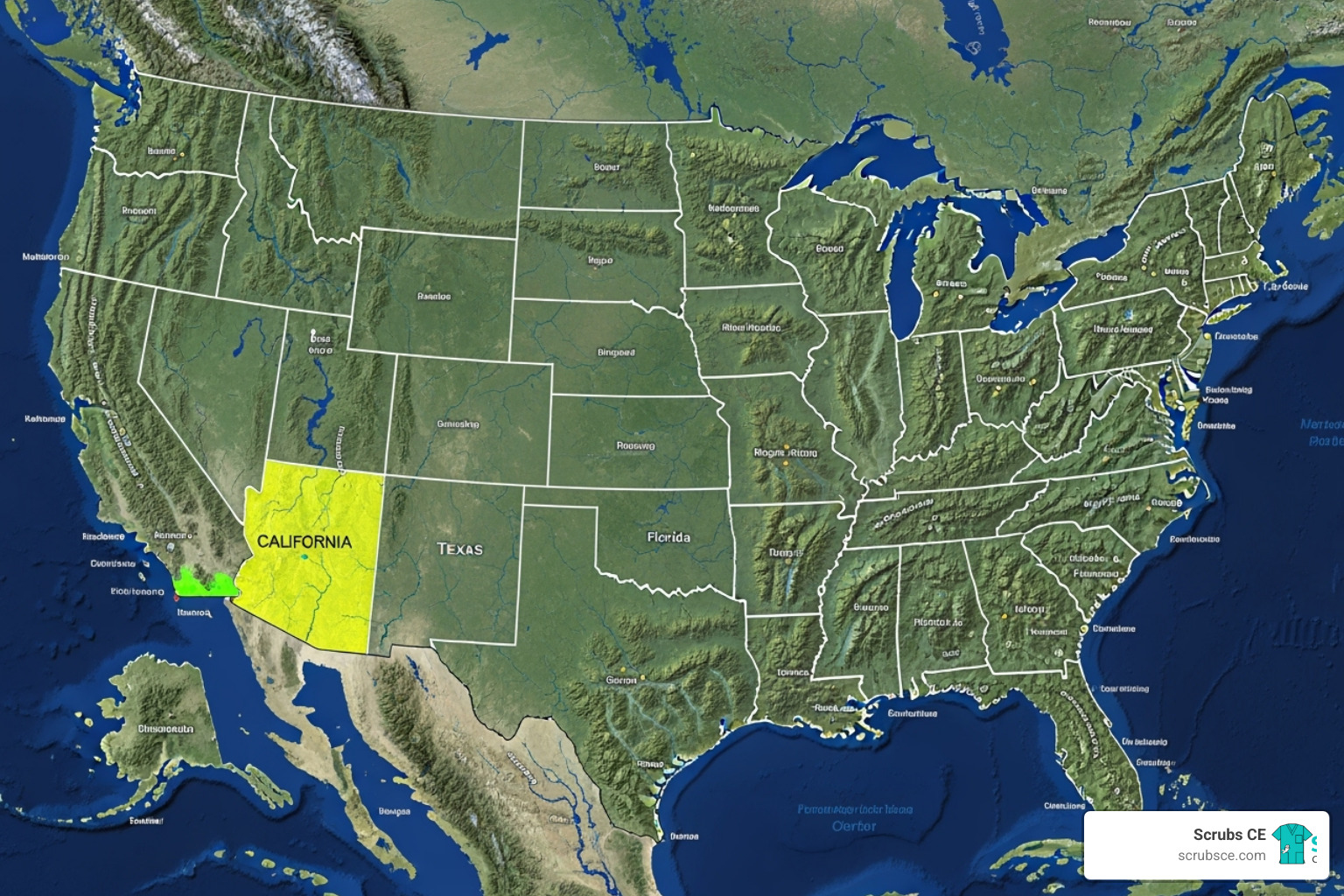 Map of the United States highlighting California, Texas, and Florida - x ray ce credits Map of the United States highlighting California, Texas, and Florida - x ray ce credits