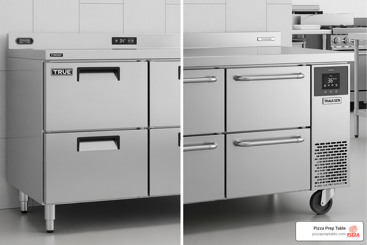 Side-by-side comparison of two different 72" chef base models - 72 refrigerated chef base