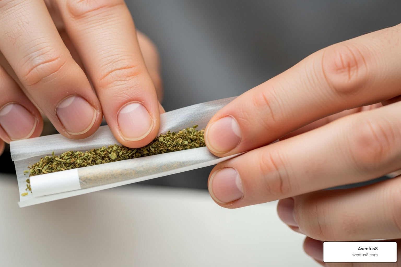 hands in the process of rolling a joint, showing the "tuck" - weed in a joint