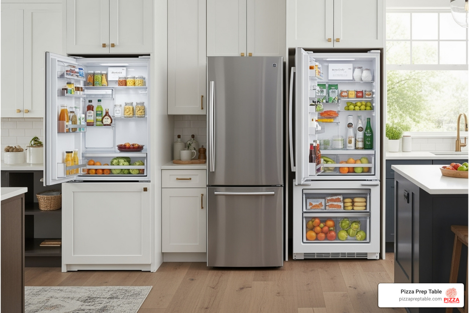 Image showing a built-in, a freestanding, and a counter-depth 24-inch refrigerator side-by-side - 24 refrigerator