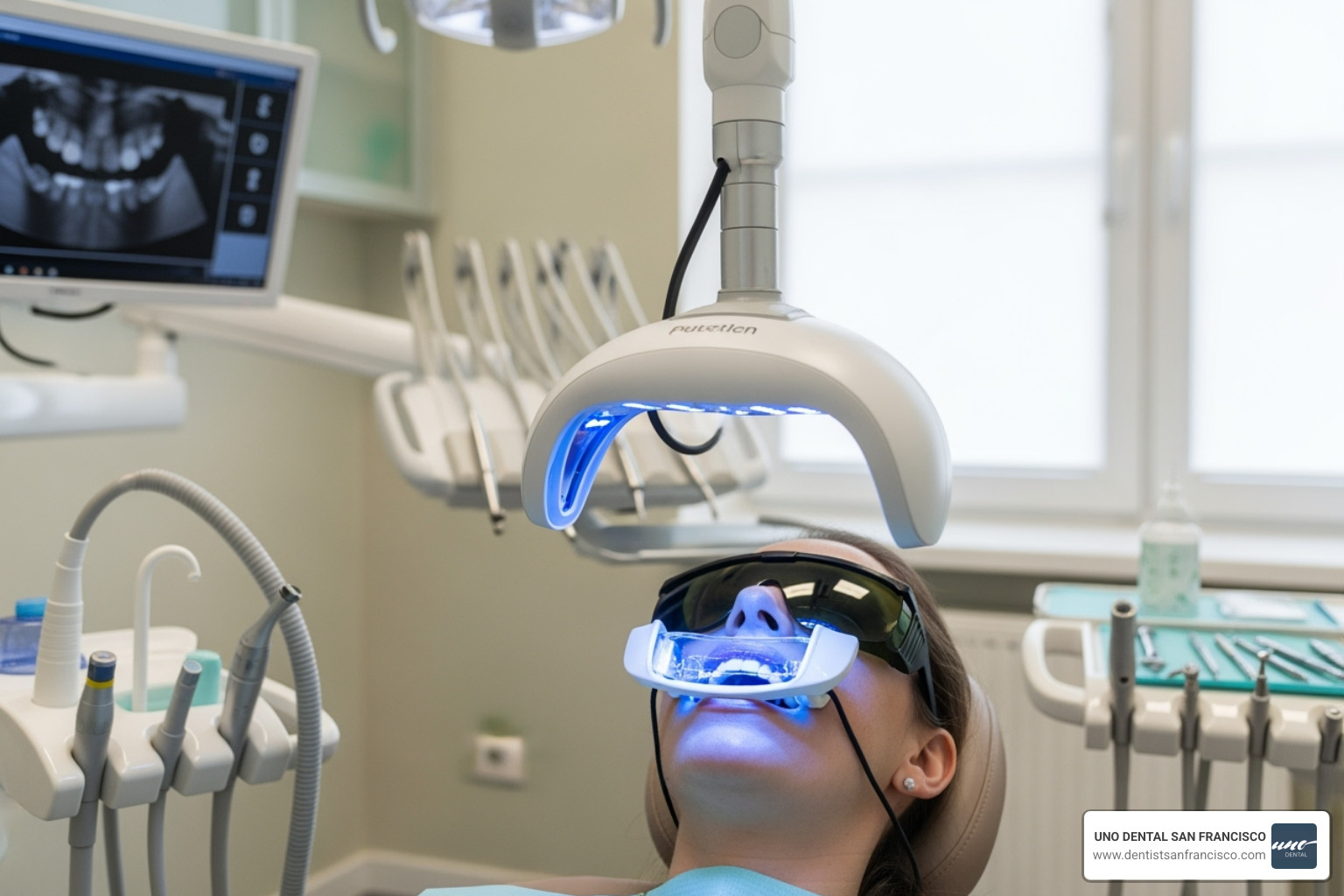 UNO DENTAL SAN FRANCISCO’s state-of-the-art light-activated whitening system in a dental office - professional teeth whitening UNO DENTAL SAN FRANCISCO’s state-of-the-art light-activated whitening system in a dental office - professional teeth whitening