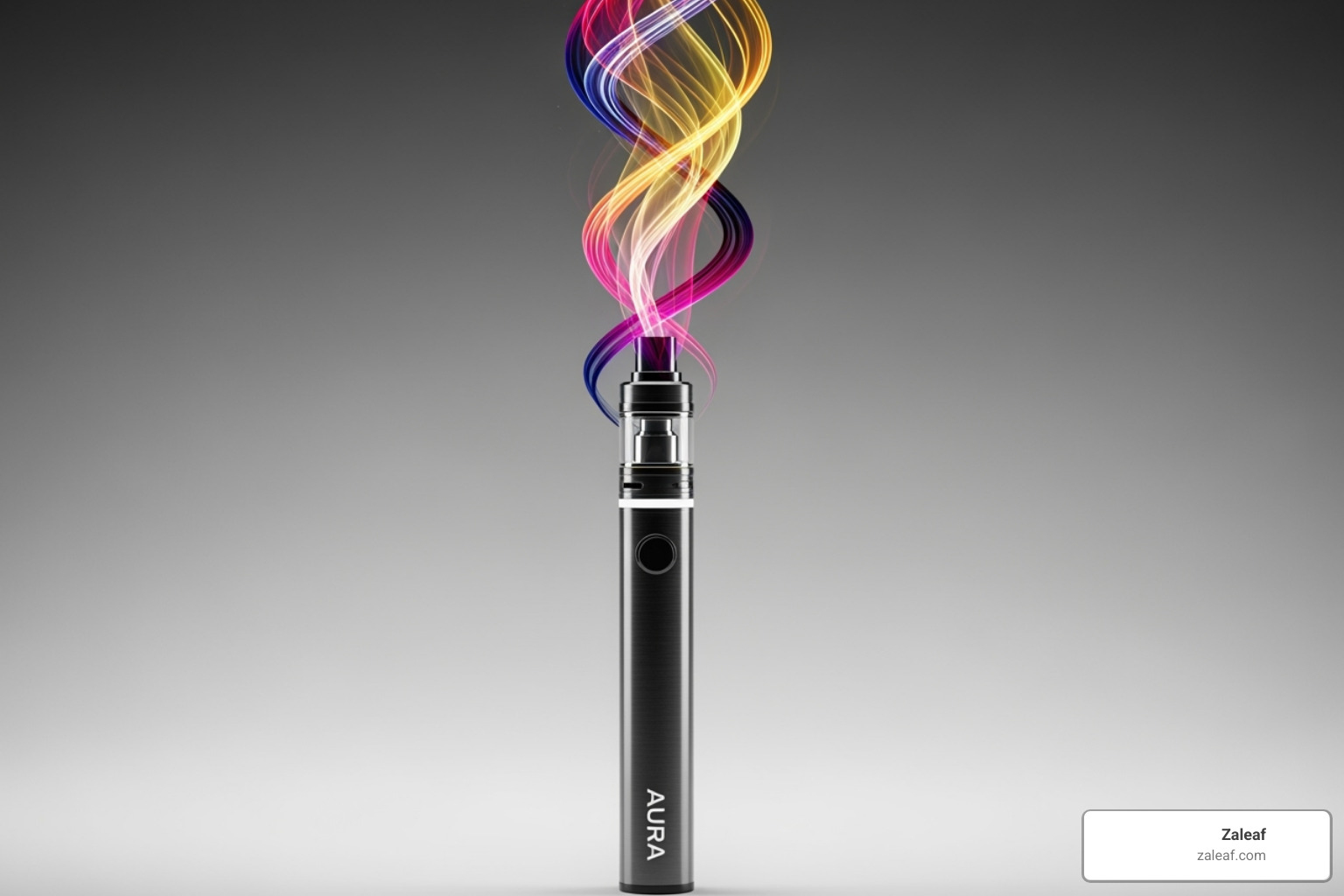 The Aura pen with artistic swirls representing flavor - rechargeable vape pen