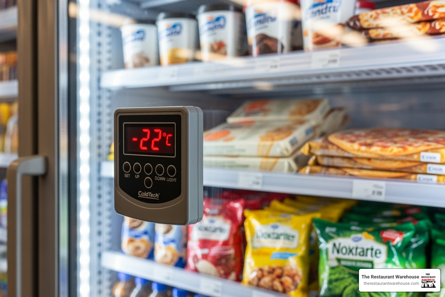 digital temperature controller and bright LED lighting inside a commercial glass door freezer - commercial glass door freezers