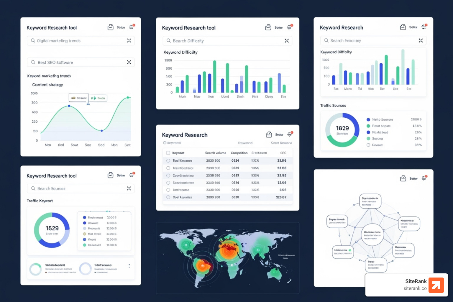 collage of different keyword tool interfaces - Best keyword research tools collage of different keyword tool interfaces - Best keyword research tools