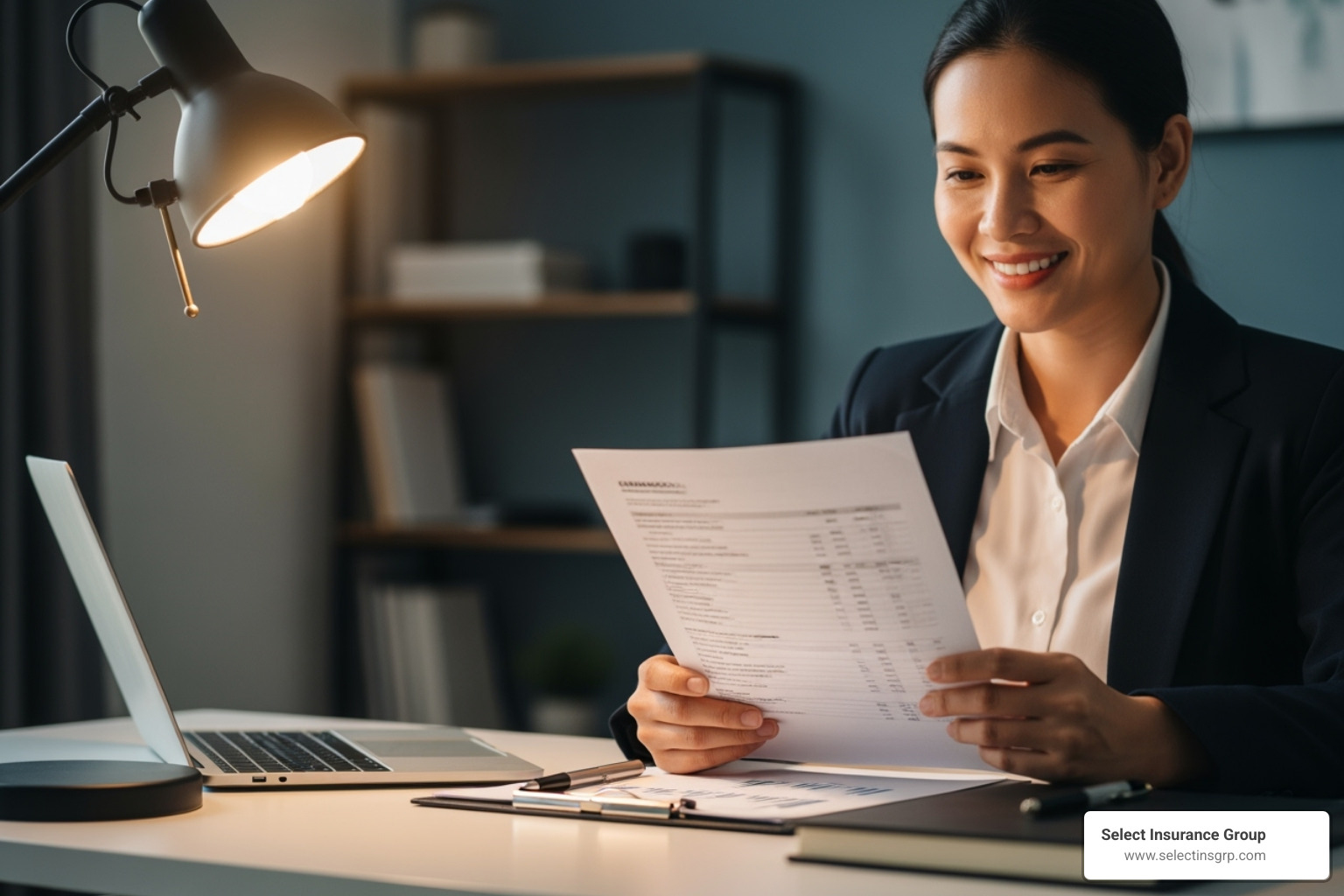 Person smiling while looking at a document, suggesting savings - Florida car insurance rates