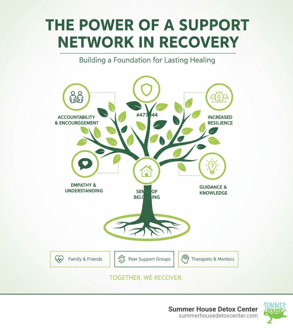 infographic explaining the benefits of a strong support network in recovery - heroin addiction help infographic infographic explaining the benefits of a strong support network in recovery - heroin addiction help infographic