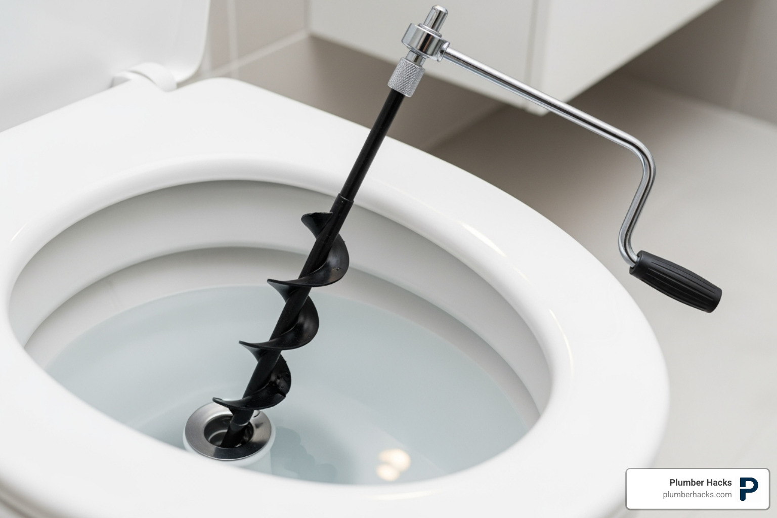 toilet auger being inserted into toilet bowl - toilet not clearing