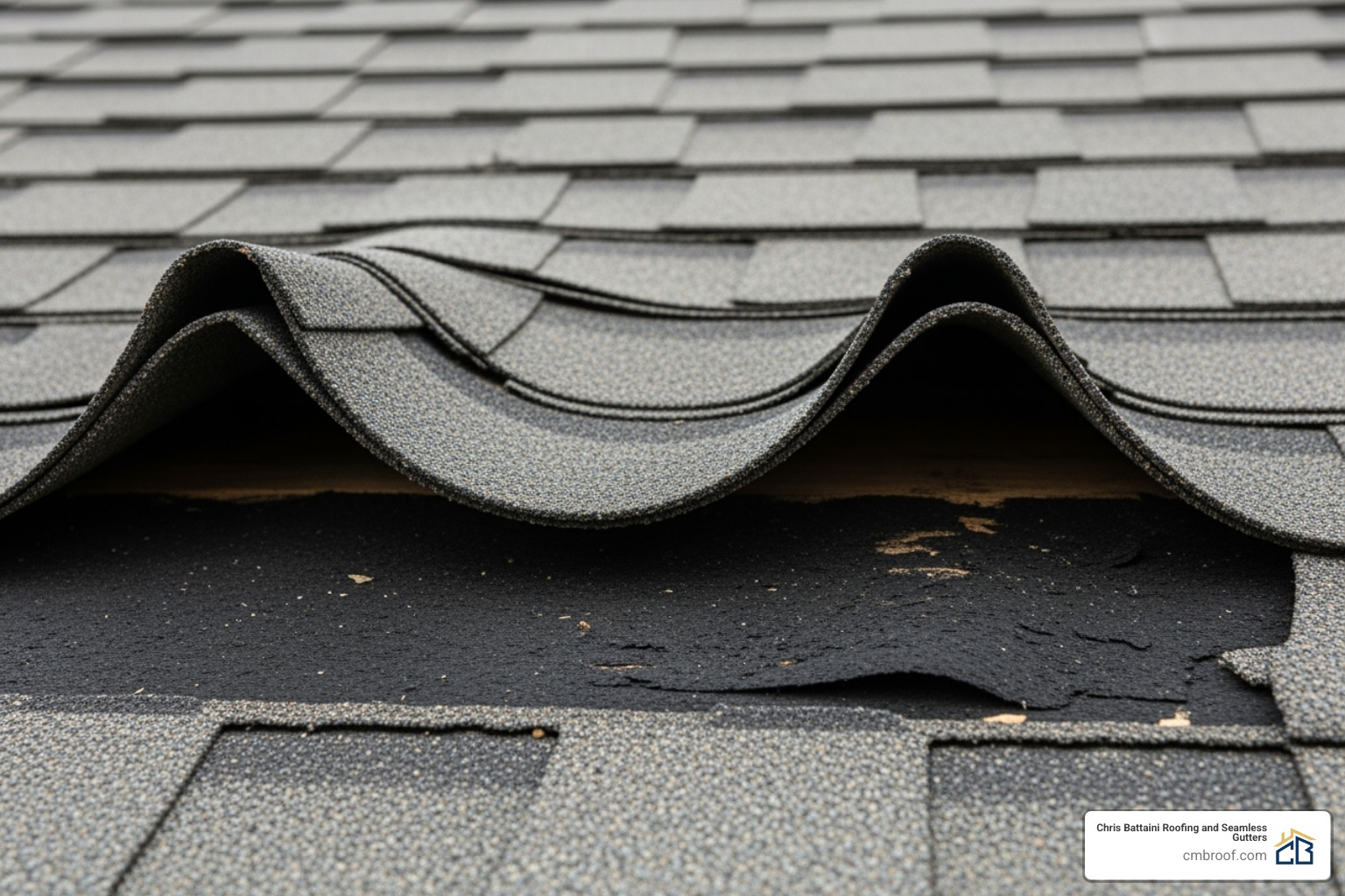 Curled and missing asphalt shingles on a roof - Roof repair East Longmeadow MA