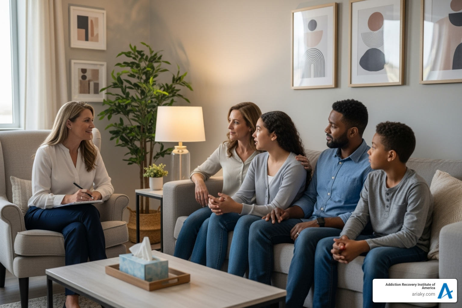 A family therapy session, showing a therapist talking with a family, emphasizing support and communication - fentanyl detox near me A family therapy session, showing a therapist talking with a family, emphasizing support and communication - fentanyl detox near me