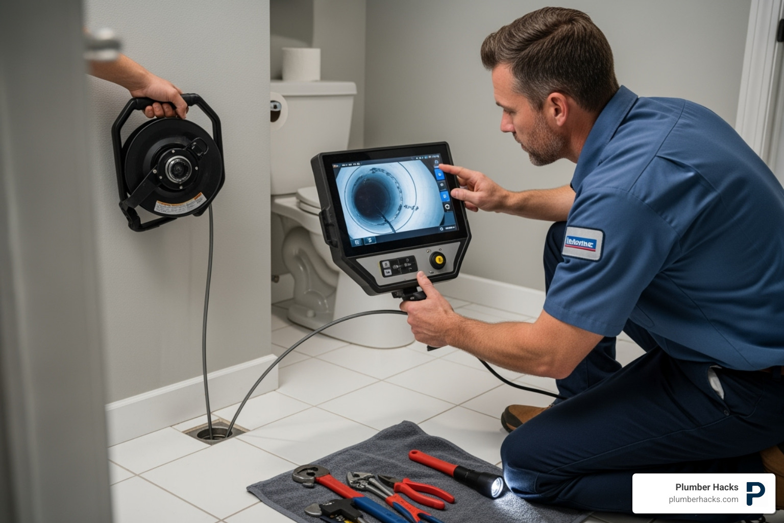 professional plumber using camera inspection tool - clogged toilet repair riverside ca