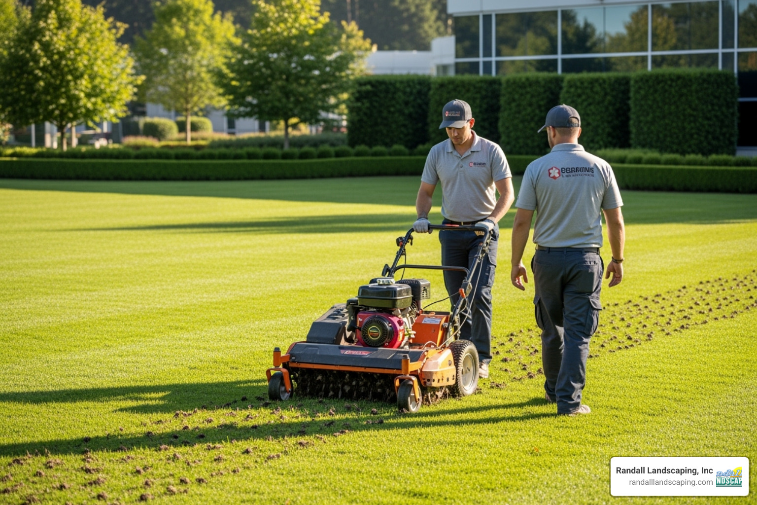 landscaping crew performing aeration - commercial lawn care pricing