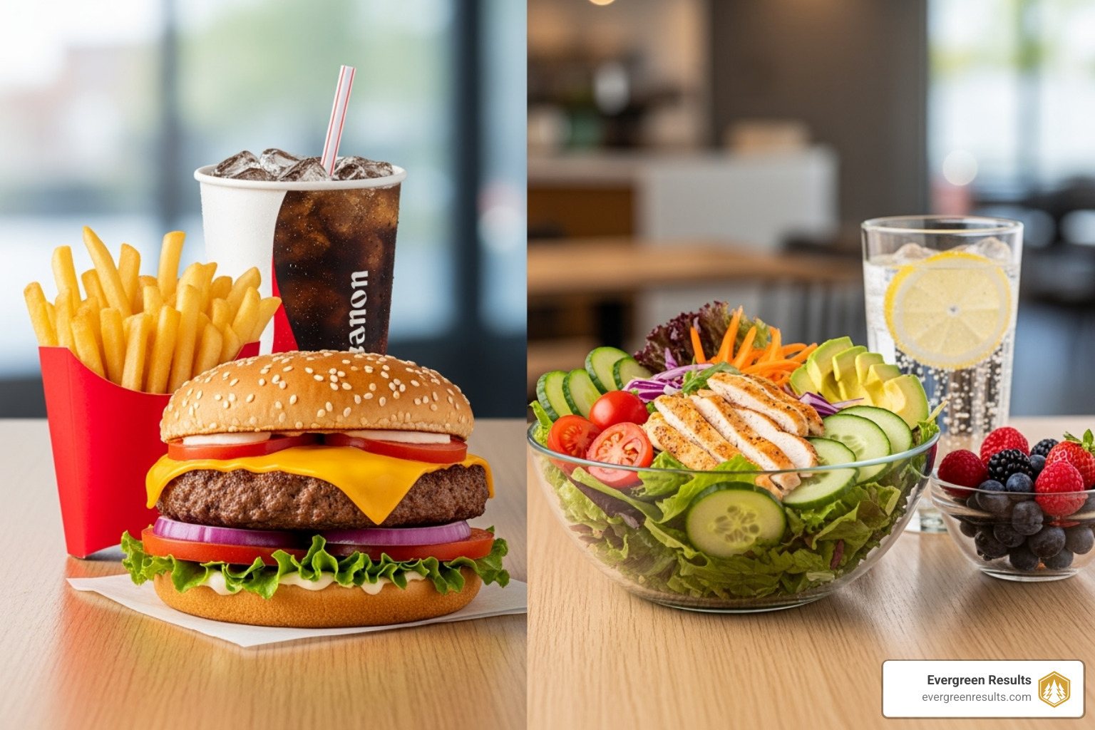 an unhealthy food ad with a healthy food choice - food and drink marketing