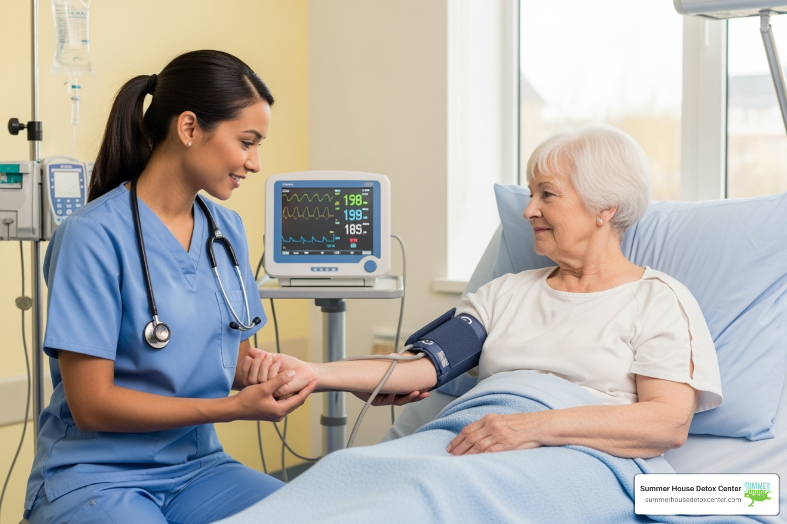 a nurse compassionately monitoring a patient's vital signs - how to manage withdrawal from alcohol a nurse compassionately monitoring a patient's vital signs - how to manage withdrawal from alcohol