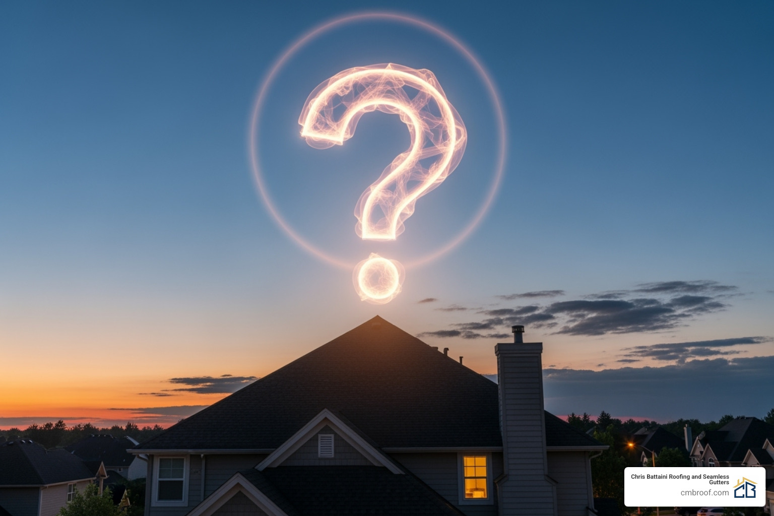 a question mark over a residential roof - Best roofing contractors