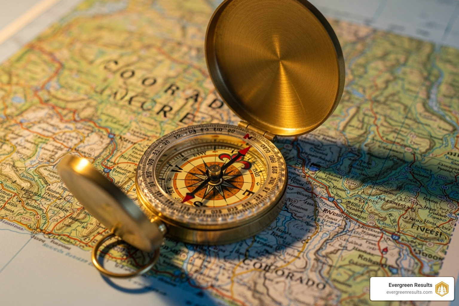Compass pointing to Local Expertise on a Colorado map - denver seo company