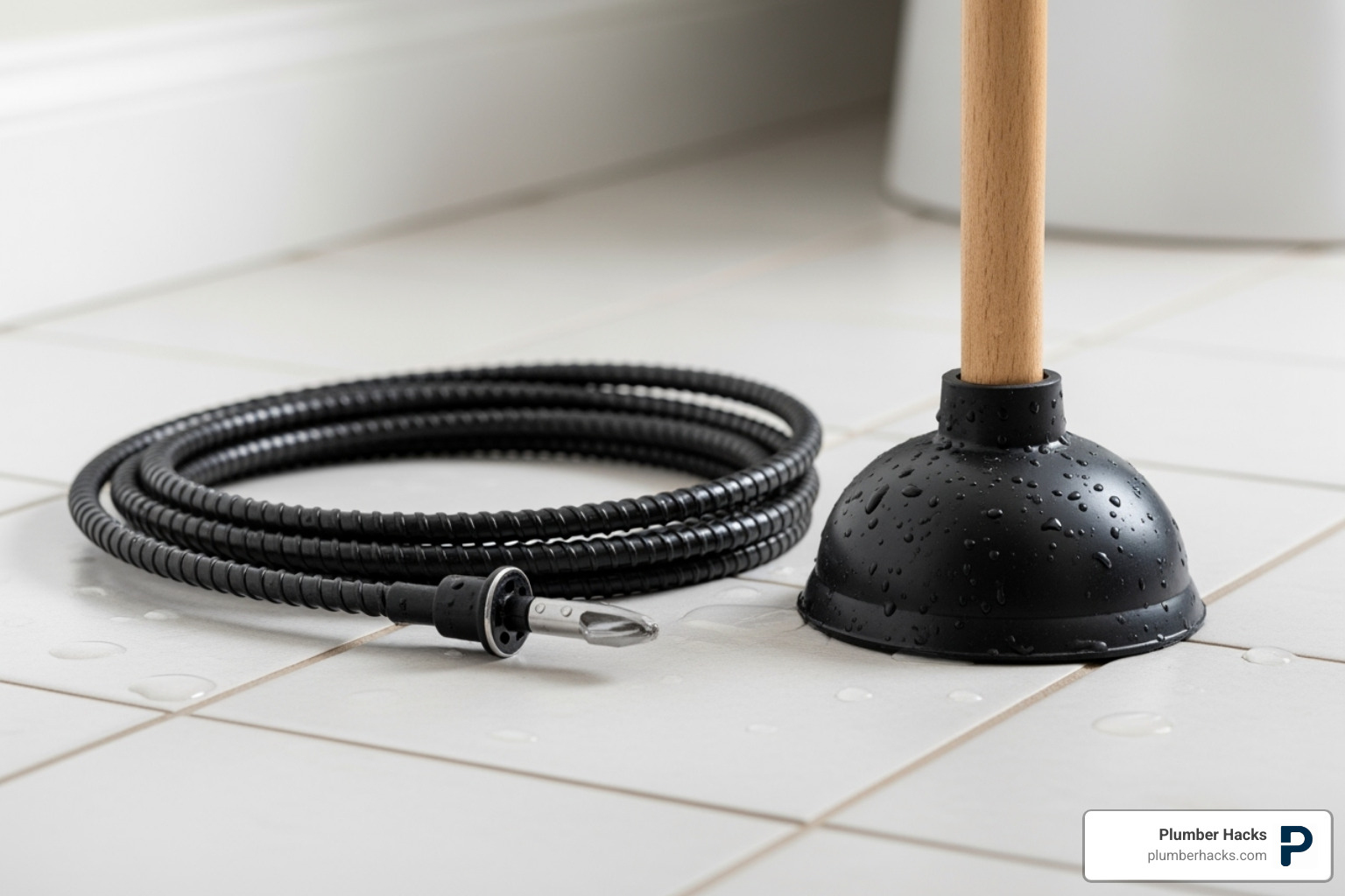 drain snake and flange plunger - plumbing problem troubleshooting