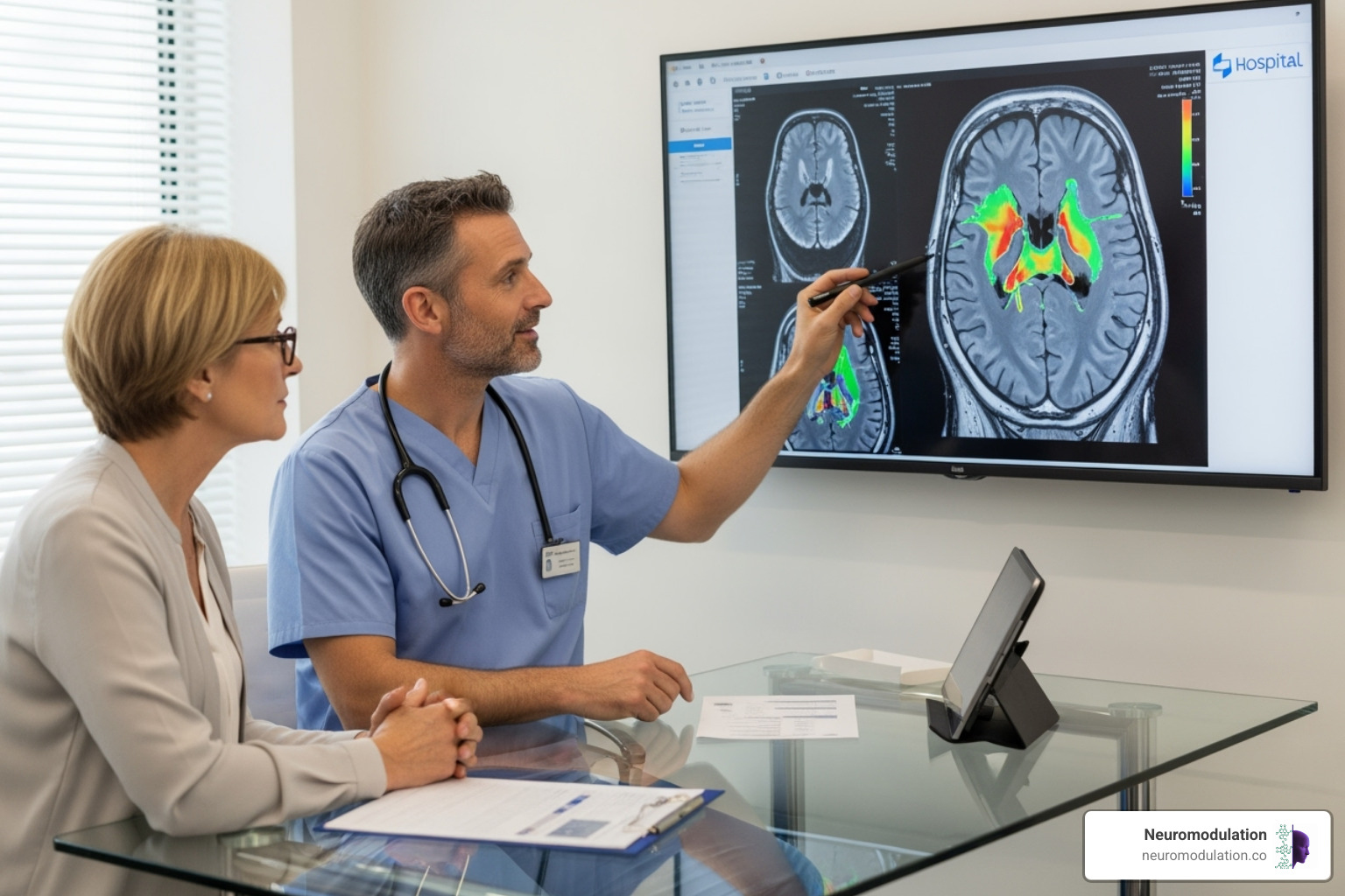 Patient consulting with surgeon about MRI scan - laminectomy definition