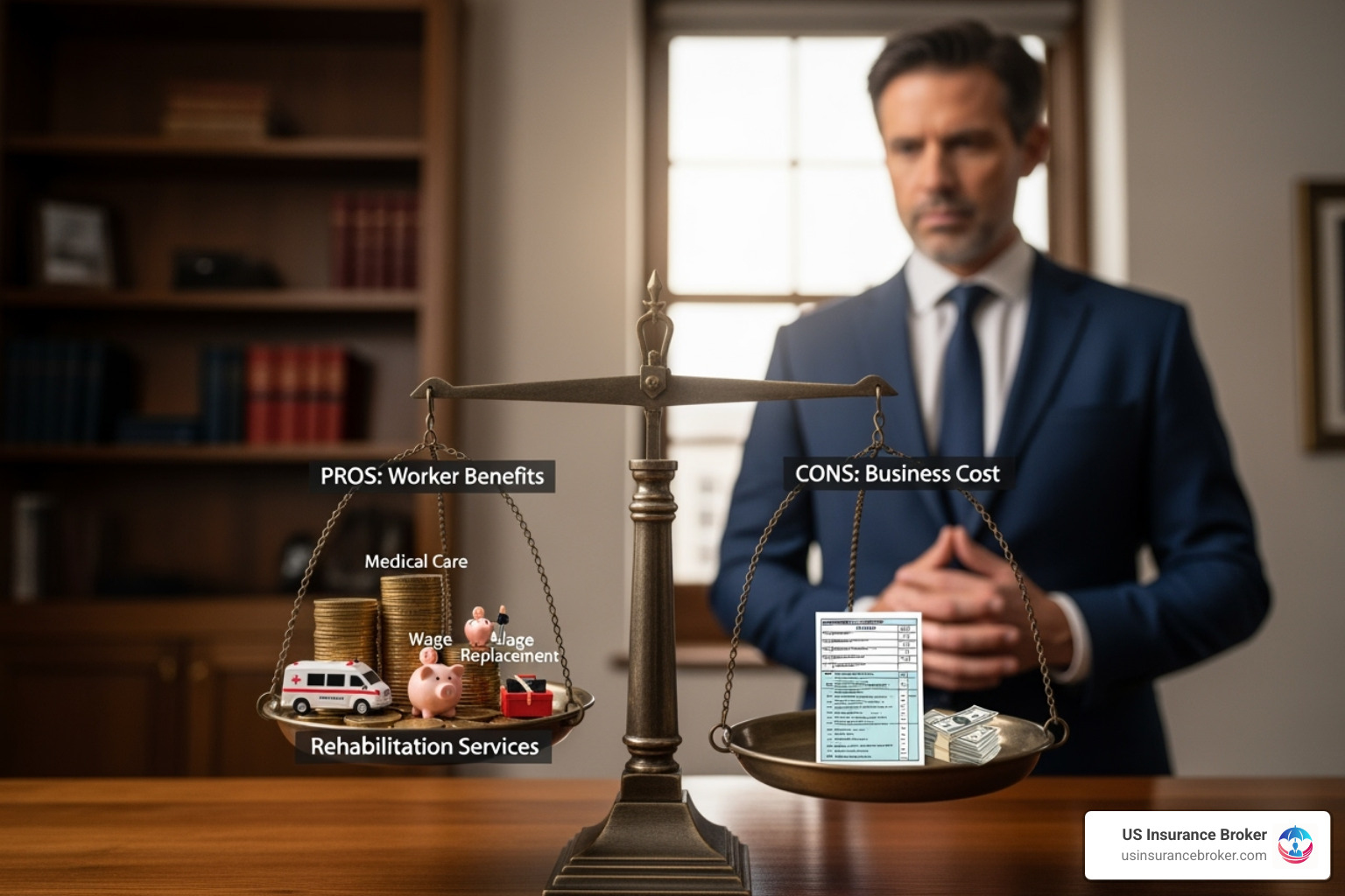 A person weighing the pros and cons of workers compensation exemption on a scale - workmans comp waiver florida A person weighing the pros and cons of workers compensation exemption on a scale - workmans comp waiver florida