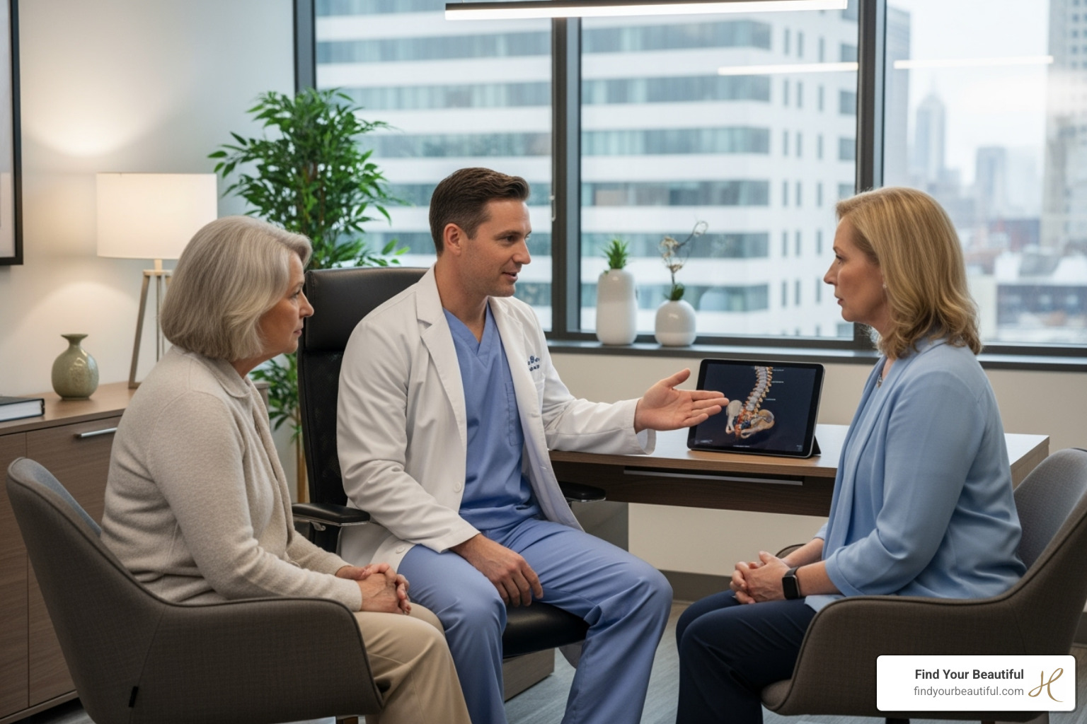 A surgeon consulting with a patient in a modern, well-lit office. - san antonio tummy tuck cost A surgeon consulting with a patient in a modern, well-lit office. - san antonio tummy tuck cost