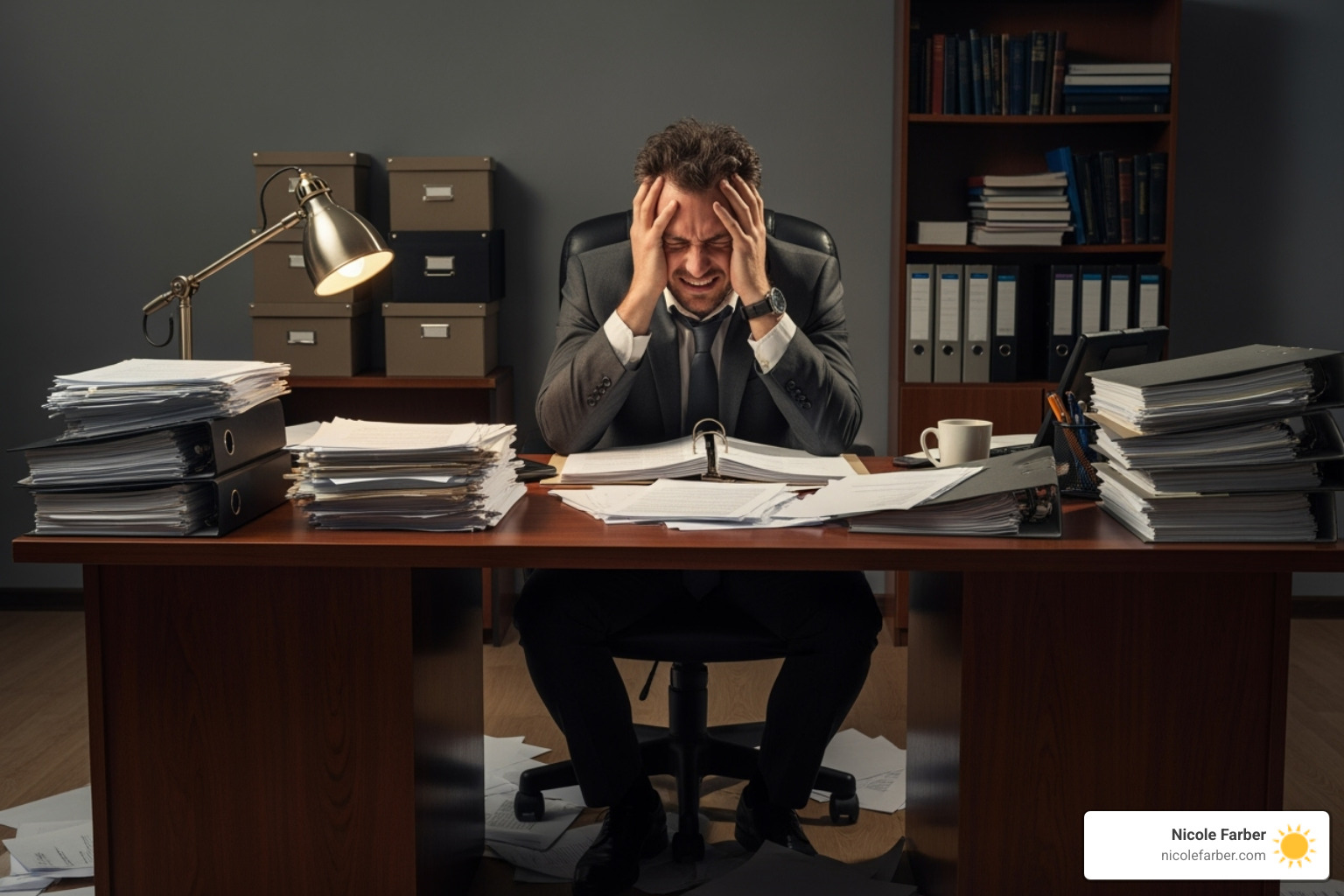 stressed lawyer at desk - benifits of business coaching for lawyers