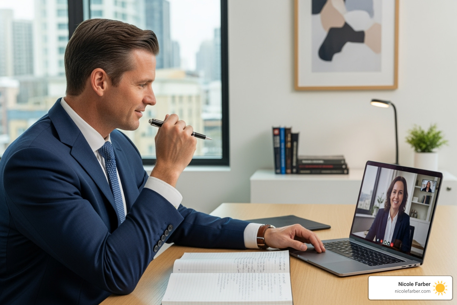 lawyer having a virtual coaching session - Law firm marketing coach