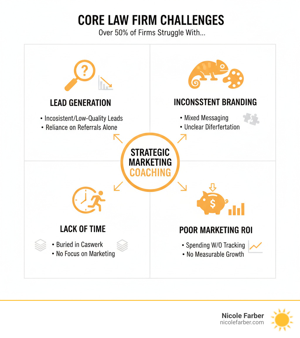 infographic showing four core law firm challenges - Law firm marketing coach infographic 