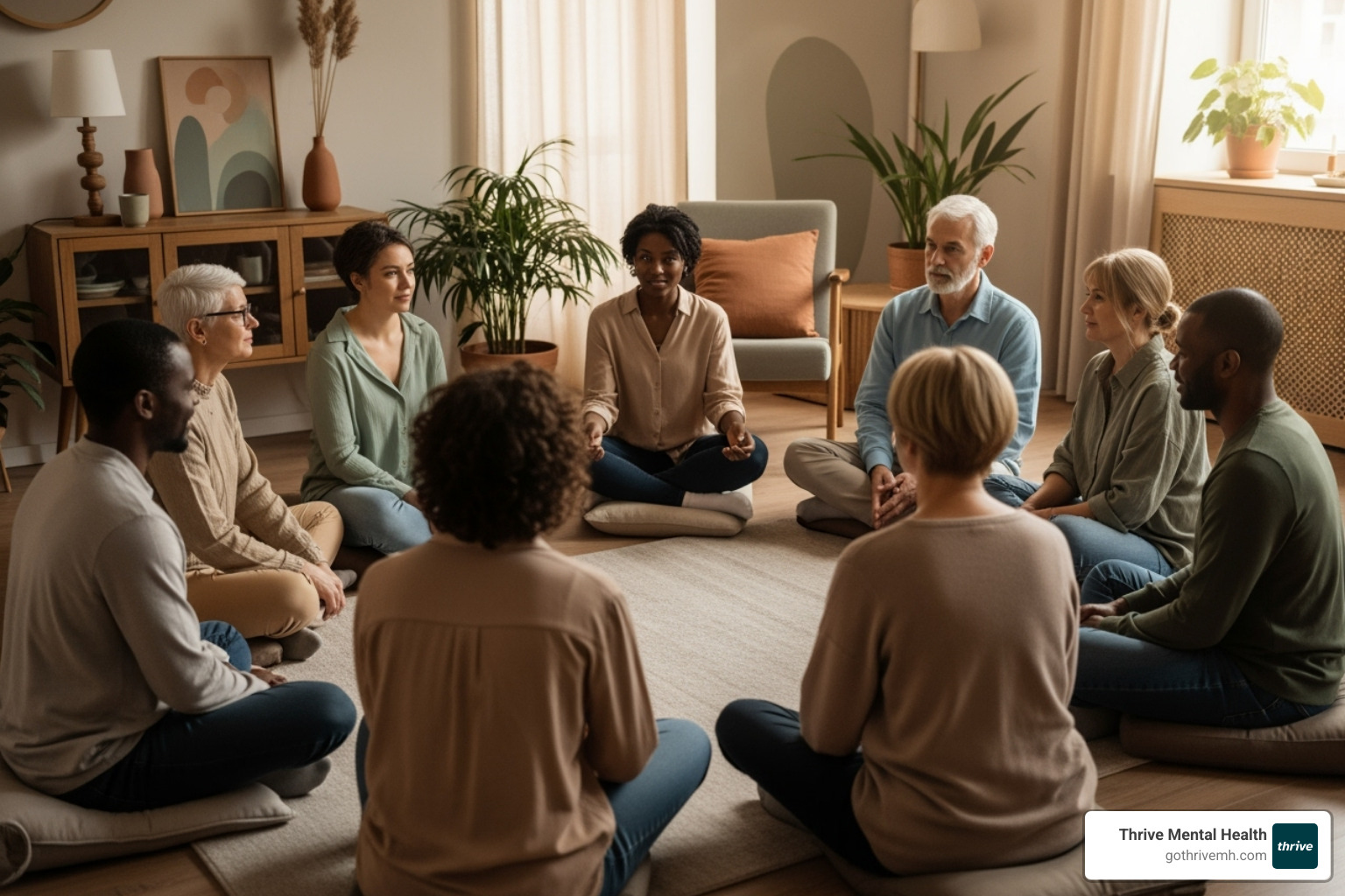 group of people in a supportive therapy setting - difference between active vs passive suicidal thoughts